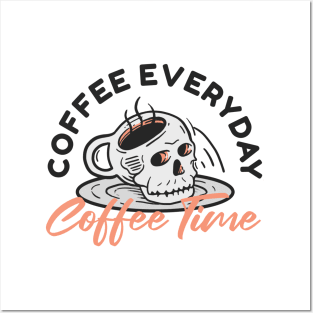 Coffee time retro vintage skull illustration Posters and Art